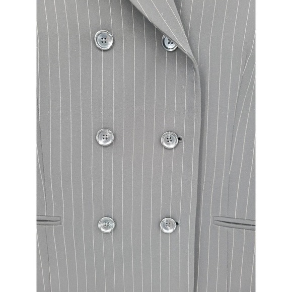 Tahari Pinstripe Double Breasted Black Blazer Jacket 10 Charcoal - Picture 6 of 13